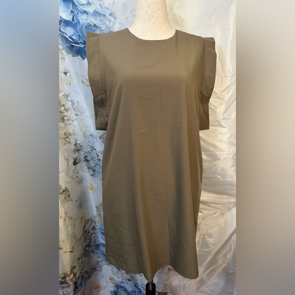 THML Olive Brown straight, sleeveless, lined dress, pockets